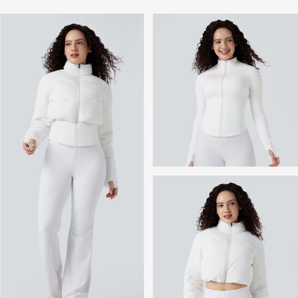 NEW! 2-pc Halara 3-in-1 Stand Collar Casual Cropped Puffer Coat & Thumb Holes! - Picture 2 of 13